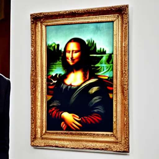 Image similar to Boris Johnson throwing tomatoes at the Mona Lisa