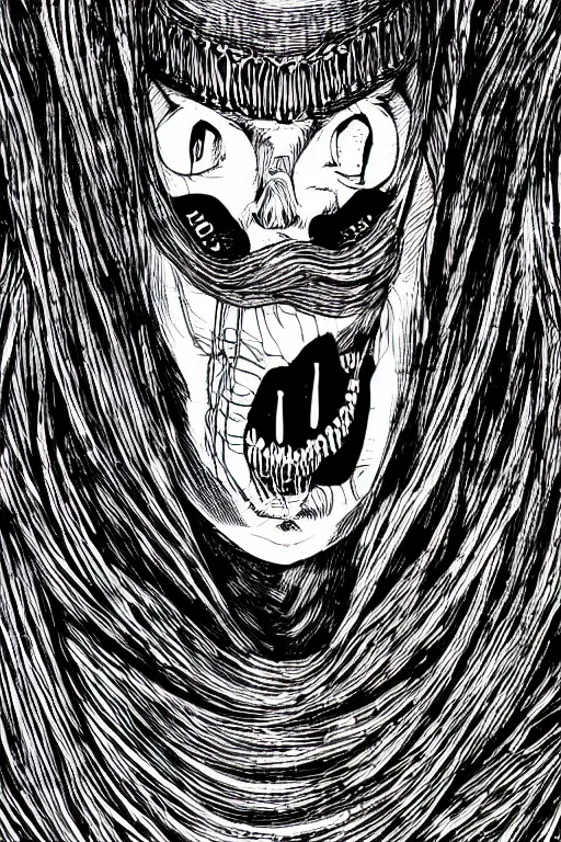Prompt: scary man without face, nightmare, style of junji ito, highly detailed, 8k, color ink drawing, thin clear line comics vector art, quill pen 1 px, background by hr giger