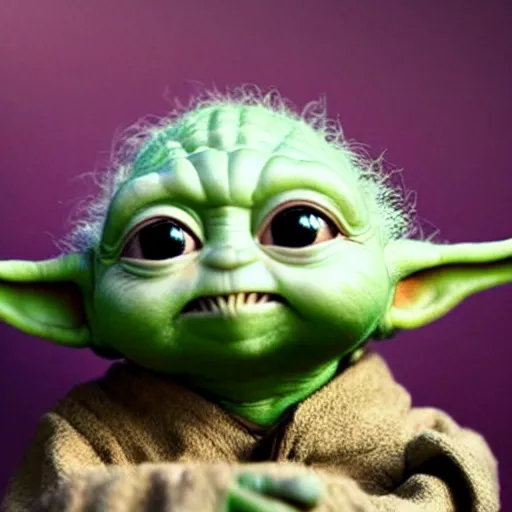 Image similar to cute baby yoda muppet, intricate detail, beautiful aesthetic, photorealistic, award winning professional cinematic composition, dramatic lighting, 8 k