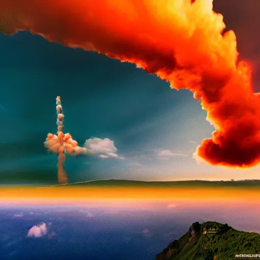 Image similar to madeira island nuked by a nuclear bomb, cloud shroom, cinematic shot, realistic, hdr, color, wide shot