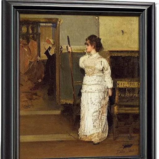 Prompt: actress stepping onto the stage by alfred stevens