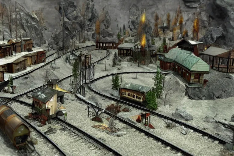 Image similar to A model train set in skyrim