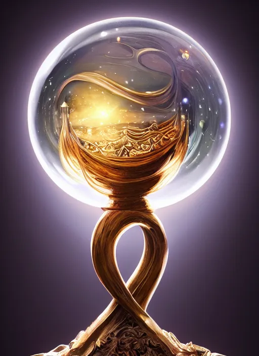 Image similar to crystal ball on a wood stand with a beautiful dreamscape inside, studio product photography, centered, super highly detailed, professional digital painting, artstation, concept art, smooth, sharp focus, extreme illustration, unreal engine 5, photorealism, beautiful, cinematic, art by artgerm and rutkowski and alphonse mucha and loish and wlop