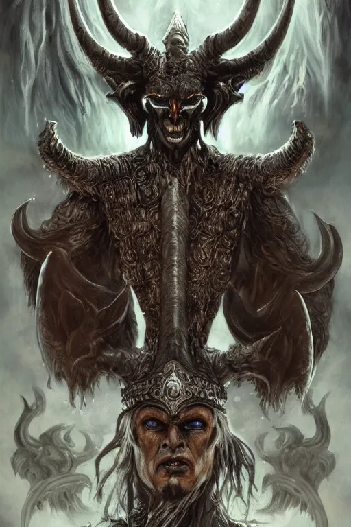 Prompt: full body concept art of baphomet wearing viking helm made with porcelain by Jeff Easley and Peter Elson + beautiful eyes, beautiful face + symmetry face + galaxy + gothic, surreal, dread + highly detailed, intricate complexity, epic composition, magical atmosphere + masterpiece, award winning + trending on artstation