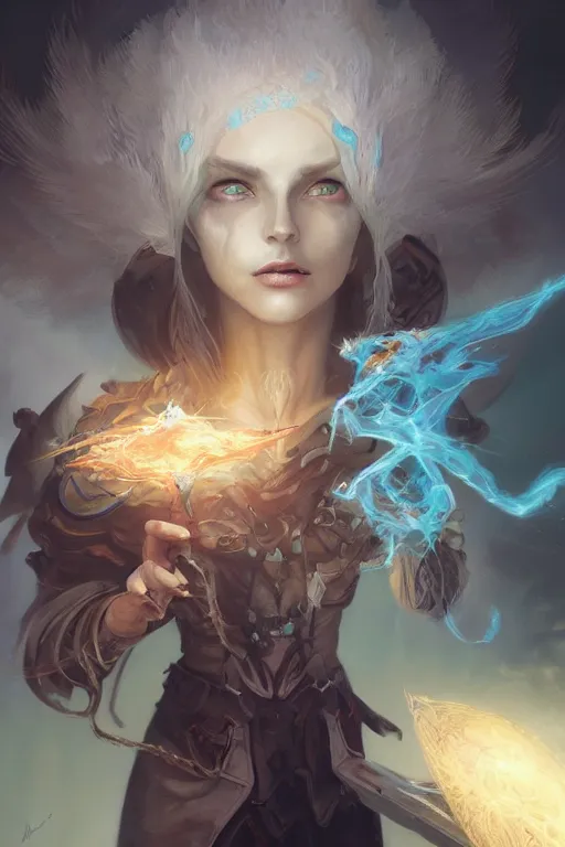 Image similar to beautiful girl necromancer full of sculls, wizard of the coast casting magic spell, angel, magic storm and thunder clouds, scifi, fantasy, magic the gathering, hyper detailed, octane render, concept art, 3 d render, hyper realistic detailed portrait, peter mohrbacher