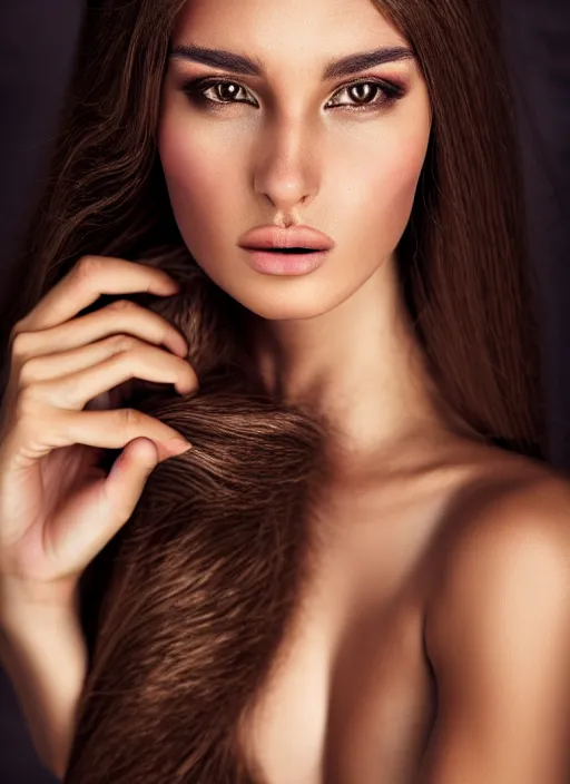 Prompt: a gorgeous female with long brown hair, photo by oliver valsecchi, realistic, full body shot, wide angle, sharp focus, 8 k high definition, insanely detailed, intricate, elegant, floating embers
