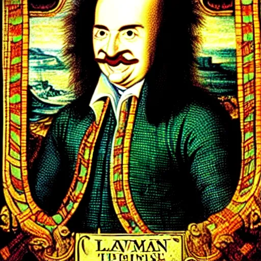 Prompt: the cover of (Leviathan by Thomas Hobbes) but the king's face is chuck e cheese