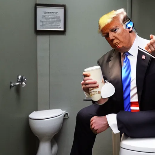 Prompt: donald trump drinking out of the toilet in prison