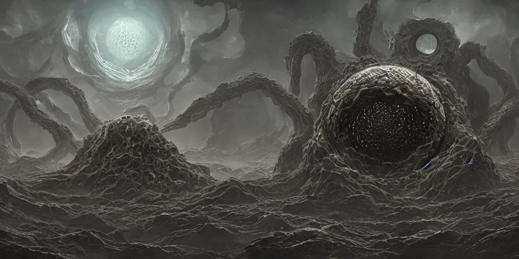 Image similar to depiction of yog - sothoth, dark colour, matte painting, concept art, highly detailed