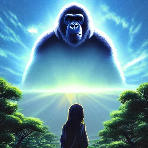 Prompt: the second coming of harambe by dan mumford, yusuke murata, makoto shinkai, ross tran, cosmic, heavenly, god rays, intricate detail, cinematic, 8 k, cel shaded, unreal engine, featured on artstation, pixiv