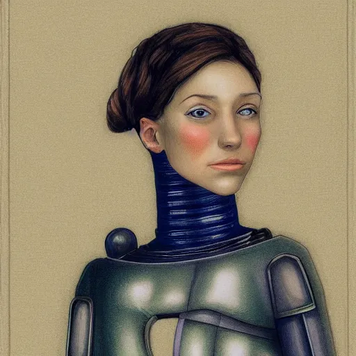 Image similar to a portrait of a female android by sofonisba anguilssola