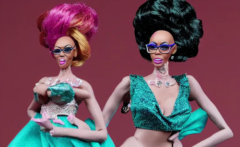 Image similar to realistic miniature rupaul's drag race drag queen figurines