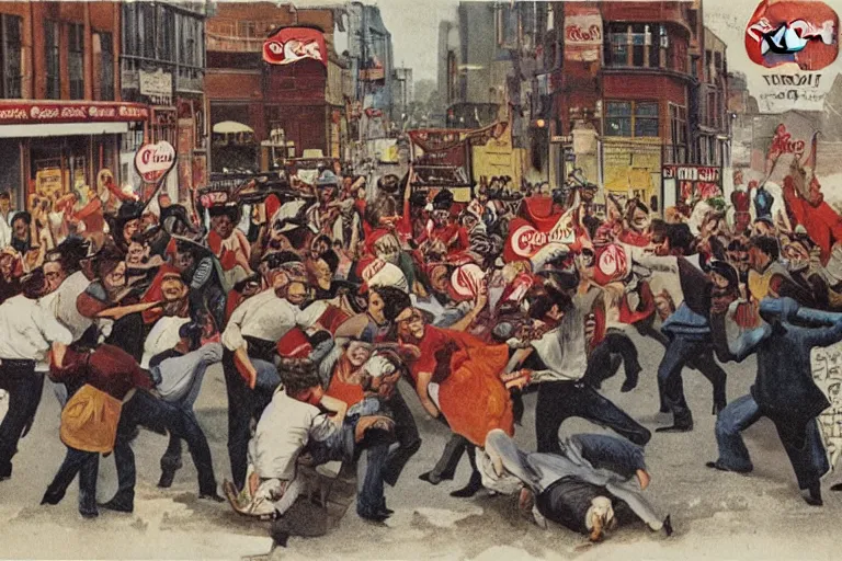Prompt: a CocaCola riot in the streets