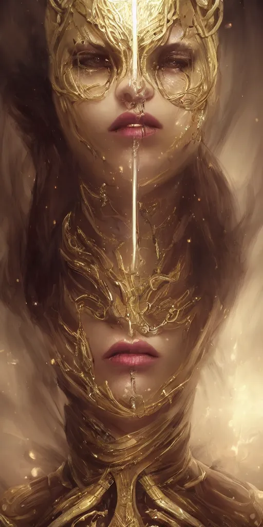 Image similar to realistic character concept of creature fantastic with lots of jewelry in the face, elegant pose, scifi, illustration, slender symmetrical face and body, artstation, cinematic lighting, hyperdetailed, cgsociety, 8 k, high resolution, charlie bowater, tom bagshaw, insanely detailed and intricate, beautiful, elegant, golden ratio, dark fractal background, vfx, postprocessing