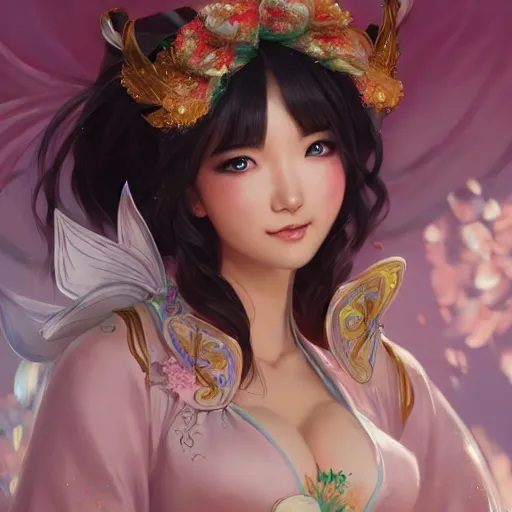 Image similar to ahri wearing a hanbok!!!, attractive, modern, victoria's secret, highly detailed, digital painting, artstation, concept art, smooth, sharp focus, illustration, art by artgerm, greg rutkowski and alphonse mucha