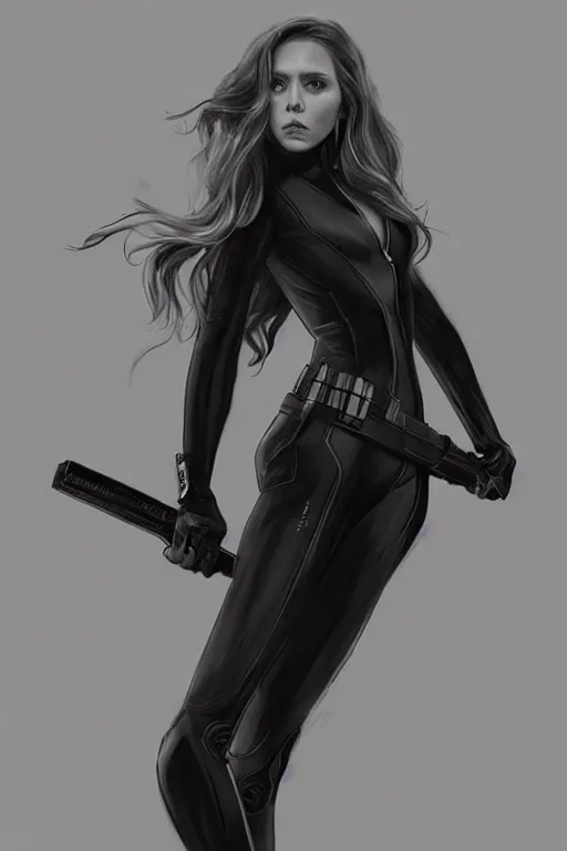 Image similar to Full body long camera shot of very beautiful, elizabeth olsen as black widow, full of details, digital illustration, concept art, smooth, by Ina Wong and wlop ，trending on cgsociety and artstation，8kHDR，studio light effect