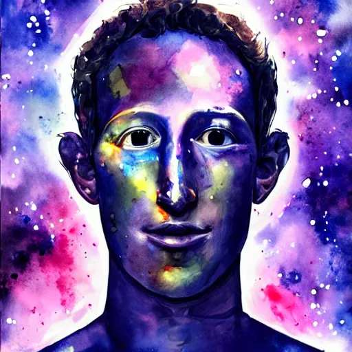 Prompt: alien extraterrestrial zuckerberg in space. watercolor. dramatic. amazing painting. formal. beautiful. high resolution. highly realistic. close - up. trending on artstation