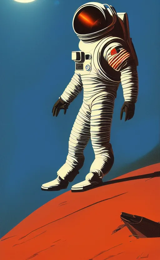 Image similar to syd mead artwork of a futuristic astronaut abandoned on a red ocean planet, lonely future cosmonaut abandoned on world of red water, detailed 4k stylized sci-fi artwork