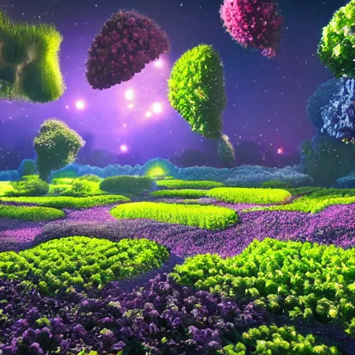 Prompt: organza flower valley in space, octane render, unreal engine, 8 k, ultra hi definition