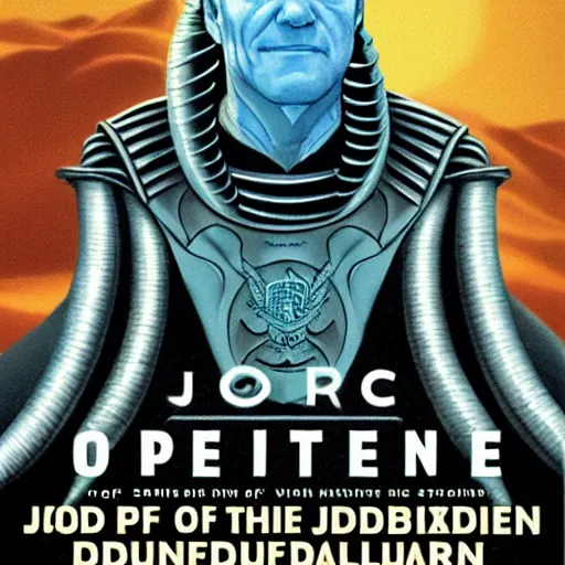 Image similar to book cover god emperor of dune. cartoon joe biden face on sandworm. cover art cgi movie poster style