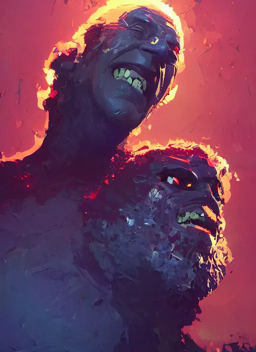 Image similar to Joe Biden grinning emperor of the world, high contrast, cosmic horror, abstract, masterpiece, trending on ArtStation, by Greg Rutkovski and by Craig Mullins and by David Cronenberg and by Ismail Inceoglu