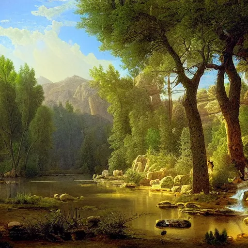 Image similar to a desert oasis, kindred spirits, harmony of nature, angelic light, sparkling dew, by asher brown durand, by ivan shishkin,