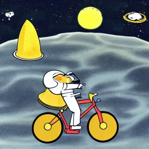 Image similar to cheese is cycling on the moon and cycles away from a nuclear explosion