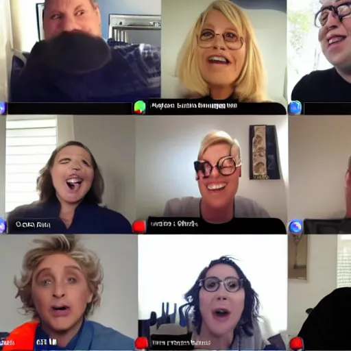 Prompt: Ellen DeGeneres and Jonah Hill Cisco WebEx Zoom Microsoft Teams Google Hangouts Facetime Video Call Meeting