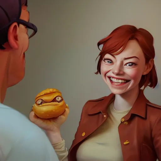 Prompt: emma stone smiling to see flying big italian sausages by concept artist gervasio canda, behance hd by jesper ejsing, by rhads, makoto shinkai and lois van baarle, ilya kuvshinov, rossdraws global illumination radiating a glowing aura global illumination ray tracing hdr render in unreal engine 5