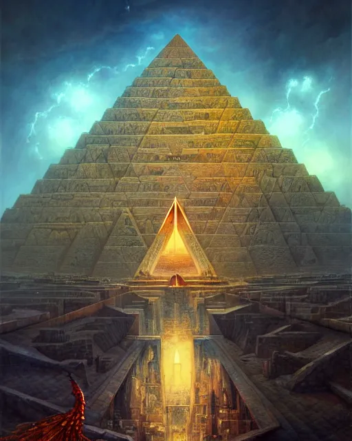 Image similar to inside a pyramid made of pyramids and eyes fantasy character portrait, ultra realistic, wide angle, intricate details, blade runner artifacts, highly detailed by peter mohrbacher, boris vallejo, hajime sorayama aaron horkey, gaston bussiere, craig mullins