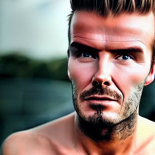 Image similar to “a realistic detailed photo of a guy who is an attractive humanoid who is half robot and half humanoid, who is a male android, David Beckham, shiny skin, posing like a statue, blank stare”