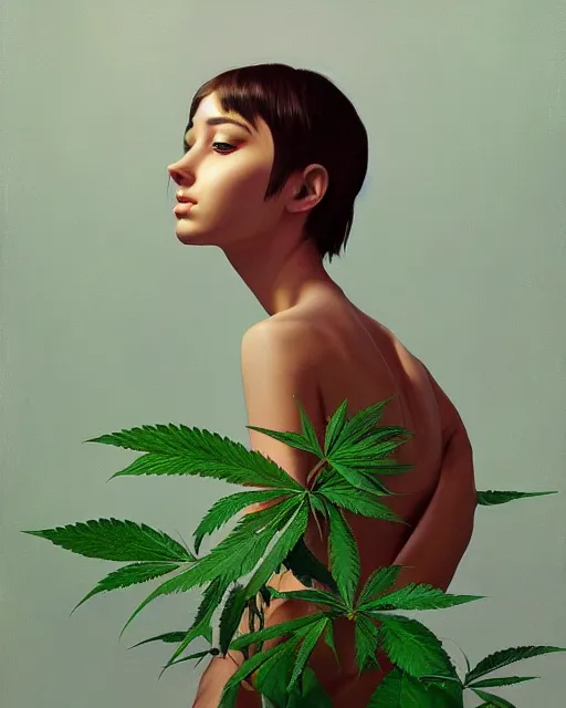 Prompt: an ultradetailed beautiful portrait panting of an anthropomorphic marihuana plant, front view, oil painting, by ilya kuvshinov, greg rutkowski and makoto shinkai