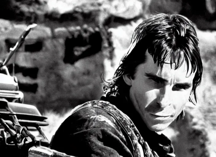 Image similar to film still of Christian Bale as Max in Mad Max 1979