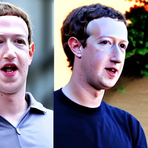 Image similar to mark zuckerberg taking off his human disguise