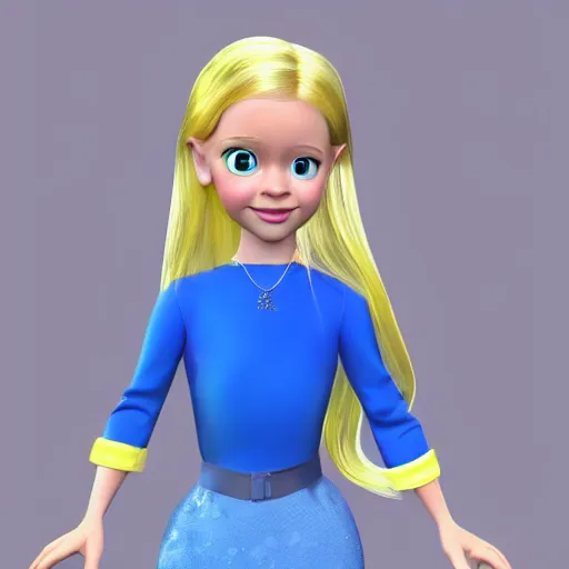 Image similar to a 3d princess with blonde hair , 3d cgi , disney style , photorealistic