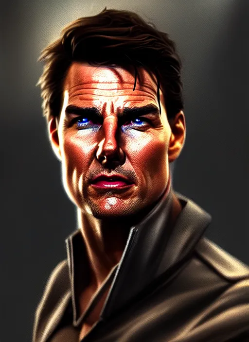 Image similar to portrait, tom cruise , dramatic lighting, cinematic, establishing shot, extremely high detail, foto realistic, cinematic lighting, post processed, concept art, artstation, style by eddie mendoza, raphael lacoste, alex ross