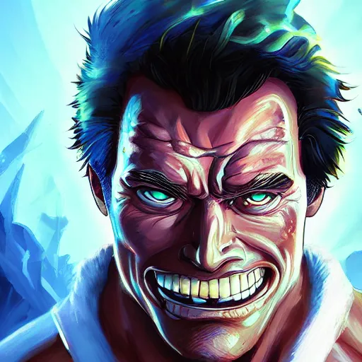 Image similar to Portrait of Schwarzenegger as a character of One Piece, mattepainting concept Blizzard pixar maya engine on stylized background splash comics global illumination lighting artstation lois van baarle, ilya kuvshinov, rossdraws