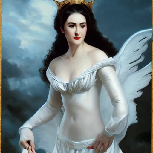 Prompt: Marian Rivera as a pure white devil, oil on canvas, noir effect, artstation, by J. C. Leyendecker and Edmund Blair Leighton and Charlie Bowater