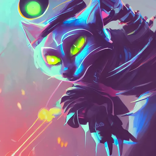 Prompt: cute angry ninja cyberpunk cat fighting with a lase sword, artstation, highly detailed, colorfull, digital painting, deep focus, sharp, smooth, rossdraws