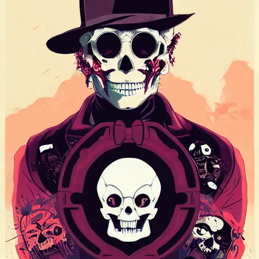 Image similar to delirium anime skull face portrait by petros afshar, tom whalen, laurie greasley, war face by greg rutkowski