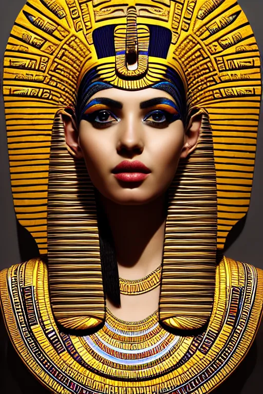 Image similar to Cleopatra portrait, intricate art deco leaf designs, elegant, highly detailed egyptian patterns, hieroglyph, sharp focus, art by Artgerm and beeple