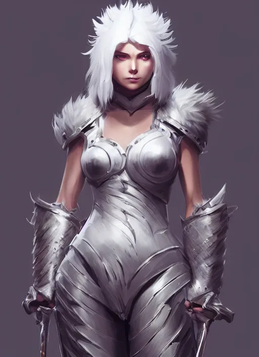Image similar to fur - lined armor!!! beautiful and elegant white haired female!! gorgeous ayes!! character concept art, sharp focus, octane render! unreal engine 5! highly rendered!! trending on artstation!! detailed linework!! illustration by bussiere rutkowski andreas rocha