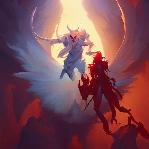 Prompt: devil versus angel, fantasy art icon, 2 d game art cover, official fanart behance hd artstation by jesper ejsing, by rhads, makoto shinkai and lois van baarle, ilya kuvshinov, rossdraws