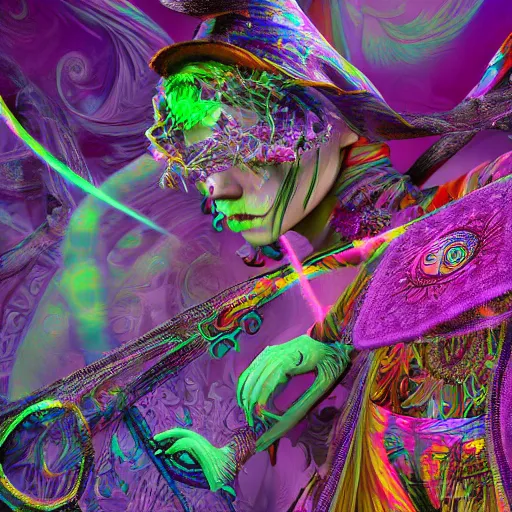 Image similar to psychadelic witch, hyper detailed, flowing psychadelic background intricate and detailed, 8 k, octane render