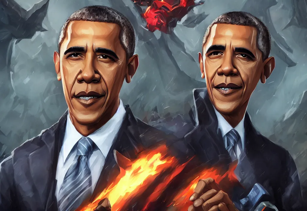 Image similar to a portrait of obama as a league of legends character