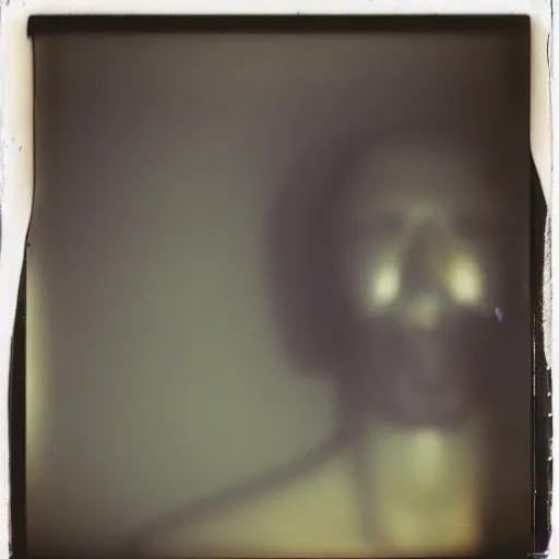 Image similar to a buzzard mannequin in a dark room, abandoned, creepy, eerie, scary, old polaroid, expired film, out or focus,