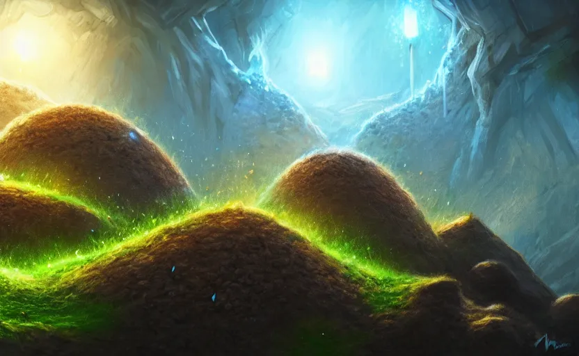 Image similar to magic : the gathering fantasy concept art of excited riceballs with excited expressions bouncing down a mountain path, by marco bucci, high resolution, the riceballs are bouncing up and down, rice granules scattered all around, balls of rice, bouncing, fantasy coloring, intricate, digital painting, artstation, smooth, sharp focus