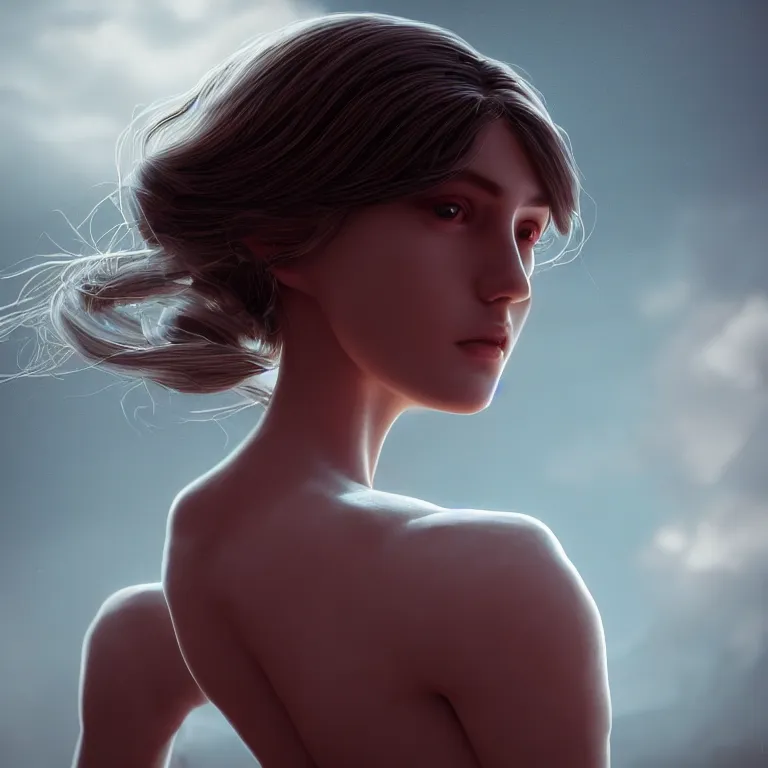 Image similar to a beautiful Cotton Mill Girl, symmetrical, perfect body and face. dramatic angle, ornate, details, smooth, sharp focus, illustration, realistic, cinematic, artstation, award winning, rgb , unreal engine, octane render, cinematic light, macro, depth of field, blur, red light and clouds from the back, highly detailed epic cinematic concept art CG render made in Maya, Blender and Photoshop, octane render, excellent composition, dynamic dramatic cinematic lighting, aesthetic, very inspirational, arthouse by Henri Cartier Bresson