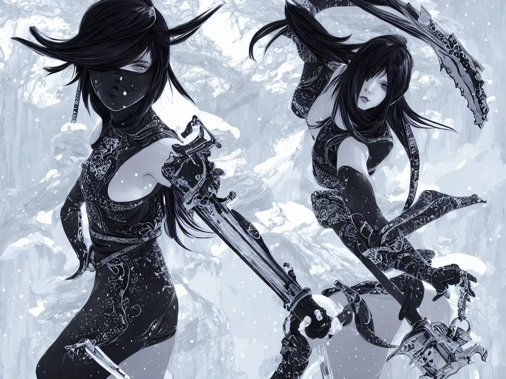 Image similar to portrait ninja gaiden girl, black plus white ninja wardrobe, at snowy fuji mountain sunrise, ssci - fi and fantasy, intricate and very very beautiful, detailed, digital painting, artstation, concept art, smooth and sharp focus, illustration, art by tian zi and wlop and alphonse mucha