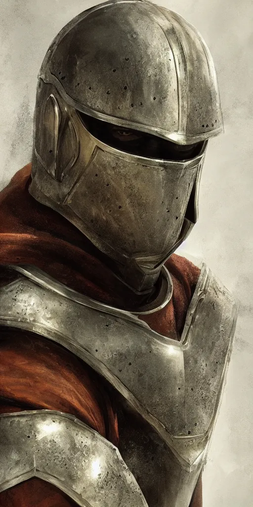 Image similar to A medieval knight, his armor gleaming in the sunlight, trending on artstation, portrait